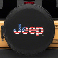 Officially Licensed Jeep 66-18 CJ5/ CJ7/ Wrangler YJ/TJ/JK American Flag Logo Spare Tire Cover-33In