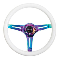 NRG Classic Wood Grain Steering Wheel (350mm) Glow-N-The-Dark Green Grip w/Neochrome 3-Spoke Center