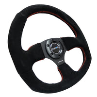 NRG Reinforced Steering Wheel (320mm Horizontal / 330mm Vertical) Suede w/Red Stitch