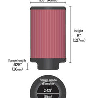 K&N Universal Rubber Filter 2.438in Flange ID x 3.5in OD x 5in Height for 97-98 Yamaha TDM850