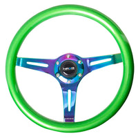 NRG Classic Wood Grain Steering Wheel (350mm) Green Pearl/Flake Paint w/Neochrome 3-Spoke Center