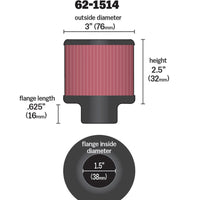 K&N 1.5in Flange ID x 3in OD x 2.5in Height Clamp On Crankcase Vent Filter