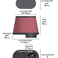 K&N Univ Clamp-On Air Filter - 1-3/4in FLG O/S 4in X 3in B 3in X 2in T 2-3/4inH OVAL