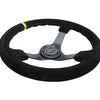 NRG Reinforced Steering Wheel (350mm / 3in. Deep) Blk Suede/X-Stitch w/5mm Blk Spoke & Yellow CM