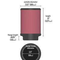 K&N Universal Rubber Filter 2.5in Flange ID x 3.5in OD x 5in Height