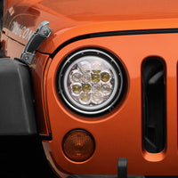 Raxiom 97-18 Jeep Wrangler TJ/JK Axial Spider LED Headlight w/ Amber DRL- Chrome Hsng (Clear Lens)