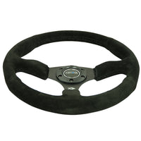 NRG Reinforced Steering Wheel (350mm / 2.5in. Deep) Blk Suede Comfort Grip w/5mm Matte Blk Spokes