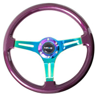 NRG Classic Wood Grain Steering Wheel (350mm) Purple Pearl Paint w/Neochrome 3-Spoke Center