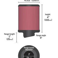 K&N Universal Rubber Filter 3 inch 5 Degree FLG 4 1/2 inch OD 4 inch Height